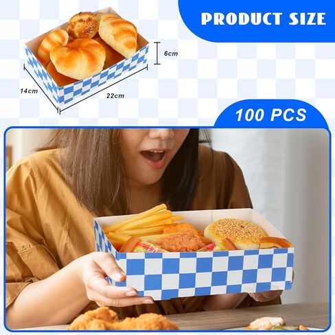100 قطعة من Lincia لوازم حفلات مهرجان أكتوبر، صواني الطعام الورقية للاستعمال مرة واحدة باللونين الأزرق والأبيض، صناديق ورقية مربعة باللونين الأزرق والأبيض، صواني ناتشو بعلم بافاري ألماني للطعام، وحفلات مهرجان البيرة، والوجبات الخفيفة in Kuwait