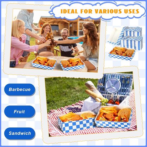 100 قطعة من Lincia لوازم حفلات مهرجان أكتوبر، صواني الطعام الورقية للاستعمال مرة واحدة باللونين الأزرق والأبيض، صناديق ورقية مربعة باللونين الأزرق والأبيض، صواني ناتشو بعلم بافاري ألماني للطعام، وحفلات مهرجان البيرة، والوجبات الخفيفة in Kuwait