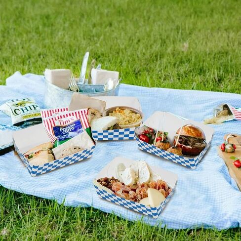 صواني طعام ورقية بنمط مربعات باللونين الازرق والابيض in Kuwait