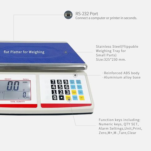 شاشة LCD كبيرة رطل أونصة كجم وحدة وزن غرام عداد سعة 30 كجم أو 66 رطل، دقة 1 جرام، العد الصناعي لمختبر الجرام الرقمي الإلكتروني الدقيق (30 كجم/66 رطل، 1 جرام) in Kuwait