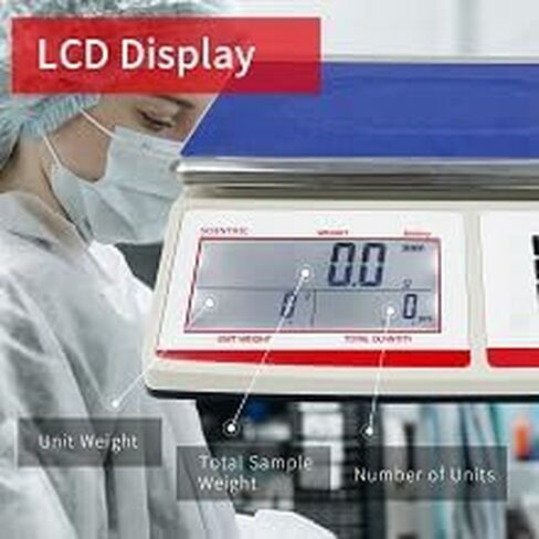 شاشة LCD كبيرة رطل أونصة كجم وحدة وزن غرام عداد سعة 30 كجم أو 66 رطل، دقة 1 جرام، العد الصناعي لمختبر الجرام الرقمي الإلكتروني الدقيق (30 كجم/66 رطل، 1 جرام) in Kuwait