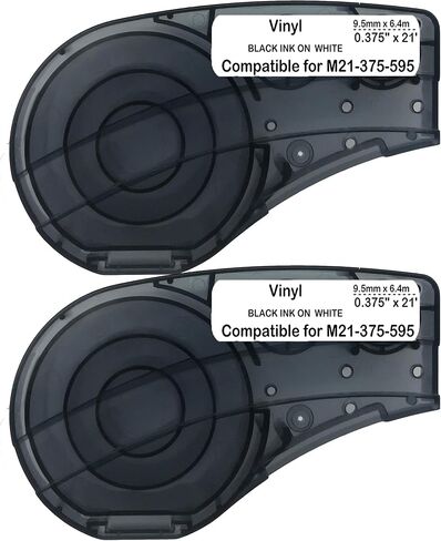 خرطوشة M21-500-595-YL مع شريط، شريط لاصق فينيل عالي الالتصاق، أسود على طبقة الفينيل الأصفر متوافقة مع BMP21-PLUS/ID PAL وBMP21-LAB/LABPAL طابعة الملصق القابلة للحمل 53.3 سم طول 0.5 سم عرض in Kuwait
