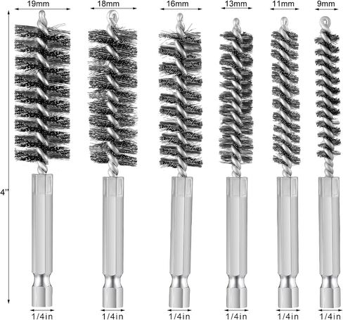 Patelai 6 Wire Bore Brushes,8/ 10/ 12/ 15/ 17/ 19mm | Stainless Steel Twisted Wire with 1/4 Inch Hex Shank for Power Drill, Cone Bore Cleaning Brush for Rust Removal Deburring in Saudi Arabia