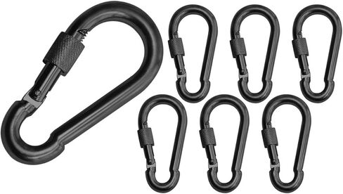 Black & Silver Heavy Duty Bushcraft Locking Thumb Screw Closure Zinc-Galvanized Steel Carabiner Spring Snap Clip Link Hooks 200-400lb Load. 6 & 12 Packs in Kuwait
