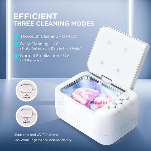 منظف بالموجات فوق الصوتية لاطقم الاسنان المثبتة: منظف بالموجات فوق الصوتية مع اوضاع تنظيف قابلة للتحديد بشكل مستقل للمحاذاة، واقي الفم، صواني التبييض، منظف مجوهرات محمول 46 كيلو هرتز 200 مل in Kuwait