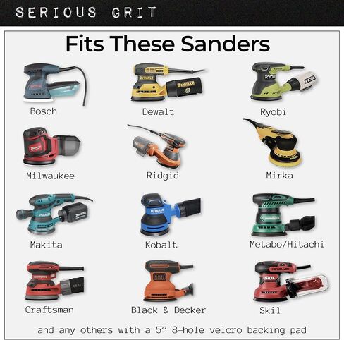 Serious Grit - 5-Inch 8-Hole P220 Grit Sanding Discs - 50 Pack Box | Fits 5" Random Orbital Sanders - Heavy-Duty Hook & Loop Wet/Dry Film Sandpaper For Wood, Auto Body, Paint, Metal, & More in Saudi Arabia