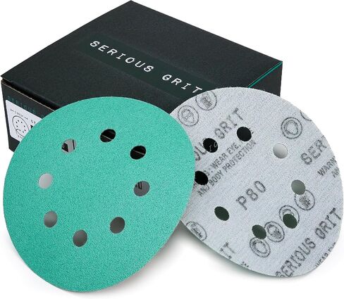 Serious Grit - 5-Inch 8-Hole P220 Grit Sanding Discs - 50 Pack Box | Fits 5" Random Orbital Sanders - Heavy-Duty Hook & Loop Wet/Dry Film Sandpaper For Wood, Auto Body, Paint, Metal, & More in Saudi Arabia