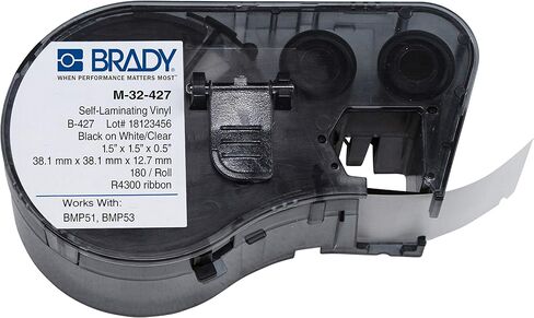 خرطوشة لاصقة Brady M-32-427 Vinyl ½27 باللون الأسود على أبيض/أبيض فاتح، عرض 1-1/2 بوصة × ارتفاع 1-1/2 بوصة، لطابعات BMP51/BMP53 in Saudi Arabia