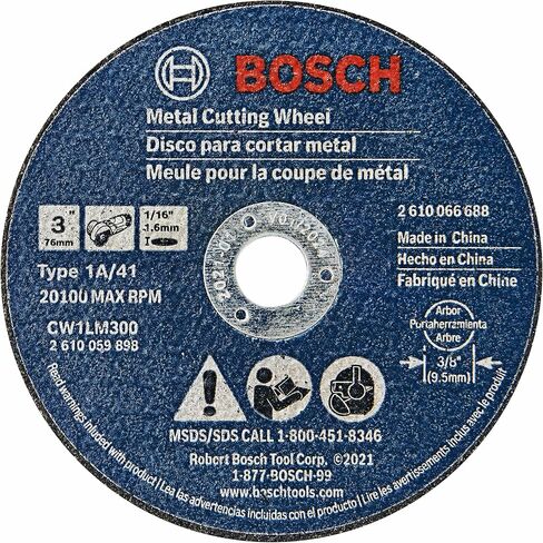 BOSCH CW1LM300 5-Pack 3 In. x 1/16 In. Metal Cutting Wheel 46 Grit Compatible with 3/8 In. Arbor Type 1A (ISO 41) for Fast Cutting Applications in Metal, Stainless Steel in Saudi Arabia