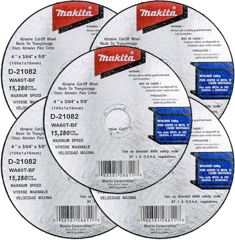 Makita 5 Pack - 4 Inch Cut Off Wheels For 4" Grinders - Aggressive Cutting For Metal & Stainless Steel - 4" x .045" x 5/8" in Saudi Arabia
