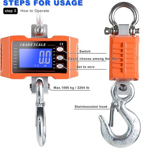 مقياس رافعة صناعي رقمي 1000 كجم / 2000 رطل، ميزان معلق إلكتروني عالي التحمل، دقة عالية، لمصنع المزرعة الداخلي والخارجي in Kuwait