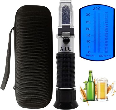 مقياس انكسار بيرة بركس مزدوج مع ATC ​​0-32% بريكس عصير فواكه مشروب سكر اختبار نبتة البيرة جاذبية محددة 1.000-1.120 مقياس كثافة السوائل في تخمير نبيذ البيرة in Kuwait