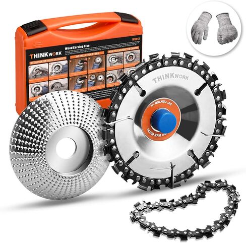 قرص نحت الخشب (سلسلة بديلة) وقرص تشكيل عجلة الطحن، مشكل أسنان منشار مزدوج مضاد للركل، 5/8 في القطر الداخلي، ملحق مطحنة زاوية لقطع الخشب (4 بوصة أو 4-1/2 بوصة)، قفازات مقاومة للقطع in Kuwait