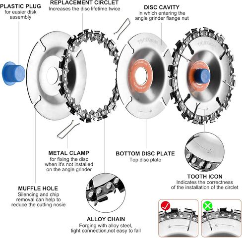 قرص نحت الخشب (سلسلة بديلة) وقرص تشكيل عجلة الطحن، مشكل أسنان منشار مزدوج مضاد للركل، 5/8 في القطر الداخلي، ملحق مطحنة زاوية لقطع الخشب (4 بوصة أو 4-1/2 بوصة)، قفازات مقاومة للقطع in Kuwait