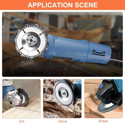 قرص نحت الخشب (سلسلة بديلة) وقرص تشكيل عجلة الطحن، مشكل أسنان منشار مزدوج مضاد للركل، 5/8 في القطر الداخلي، ملحق مطحنة زاوية لقطع الخشب (4 بوصة أو 4-1/2 بوصة)، قفازات مقاومة للقطع in Kuwait