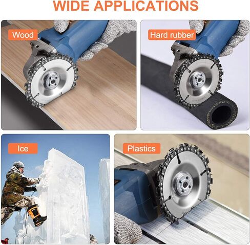 قرص نحت الخشب (سلسلة بديلة) وقرص تشكيل عجلة الطحن، مشكل أسنان منشار مزدوج مضاد للركل، 5/8 في القطر الداخلي، ملحق مطحنة زاوية لقطع الخشب (4 بوصة أو 4-1/2 بوصة)، قفازات مقاومة للقطع in Kuwait