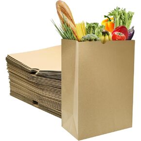 KBG 80 Lb Kraft Brown Paper Bags,50 Pcs 12x7x17 Inch Kraft Brown Paper Grocery Bags Bulk,Extra Heavy Duty Large Kraft Paper Sacks for Grocery Shopping Take Out Bags in Kuwait