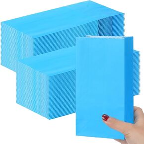 200 Pcs Mini Paper Bags, 1 LB Small Paper Treat Bags Kraft Lunch Bags for Christmas Baby Shower Wedding Favor Grocery Candy Cookie Sandwich Popcorn Bread Snack (Blue)