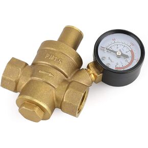 Topteng DN15 Brass Adjustable 1/2" Water Pressure Regulator Reducer With Gauge Meter