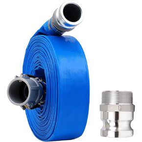 PVC Lay Flat Water Pump Discharge Hose 2in x 50ft With Aluminum Camlock C & E Fittings, Cam Lock Fitting, Heavy Duty Reinforced Pool Backwash Hose Assembly