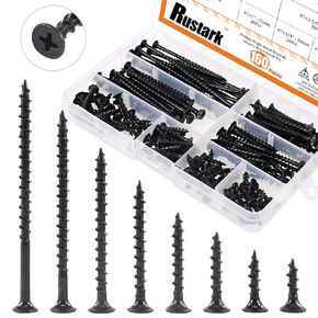 Rustark 160-Pcs #7 Coarse Thread Drywall Screw with Phillips Drive Black Oxide Finsh Bugle Head Wood Screws Assortment Kit Ideal for Drywall Sheetrock in Saudi Arabia