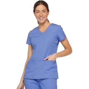 Dickies EDS Signature Scrubs for Women, Contemporary Fit V-Neck Womens Tops in Soft Brushed Poplin 85906