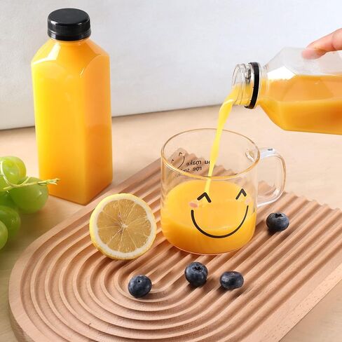 سوبرليل 12 قطعة من زجاجات عصير بلاستيكية فارغة 16 اونصة مع اغطية، زجاجات مياه قابلة لاعادة الاستخدام، حاويات شفافة للمشروبات السائبة مع اغطية سوداء غير قابلة للعبث لعصر العصائر والمشروبات الاخرى in Kuwait