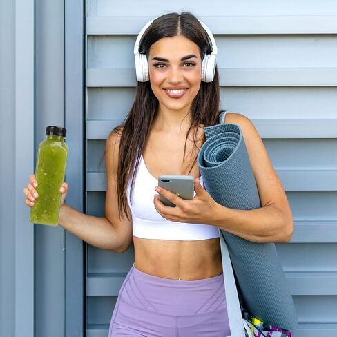 سوبرليل 12 قطعة من زجاجات عصير بلاستيكية فارغة 16 اونصة مع اغطية، زجاجات مياه قابلة لاعادة الاستخدام، حاويات شفافة للمشروبات السائبة مع اغطية سوداء غير قابلة للعبث لعصر العصائر والمشروبات الاخرى in Kuwait