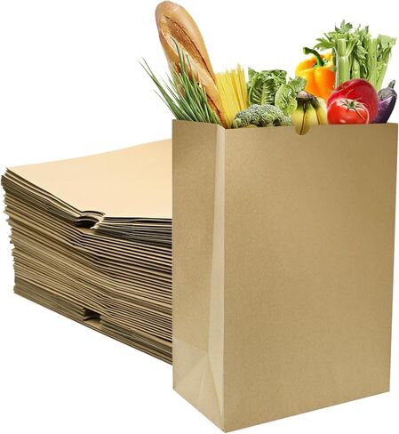 KBG 80 Lb Kraft Brown Paper Bags,50 Pcs 12x7x17 Inch Kraft Brown Paper Grocery Bags Bulk,Extra Heavy Duty Large Kraft Paper Sacks for Grocery Shopping Take Out Bags in Kuwait