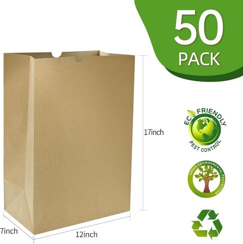 KBG 80 Lb Kraft Brown Paper Bags,50 Pcs 12x7x17 Inch Kraft Brown Paper Grocery Bags Bulk,Extra Heavy Duty Large Kraft Paper Sacks for Grocery Shopping Take Out Bags in Kuwait