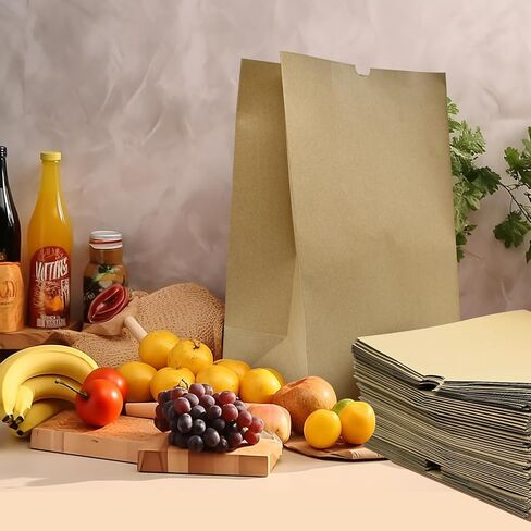 KBG 80 Lb Kraft Brown Paper Bags,50 Pcs 12x7x17 Inch Kraft Brown Paper Grocery Bags Bulk,Extra Heavy Duty Large Kraft Paper Sacks for Grocery Shopping Take Out Bags in Kuwait