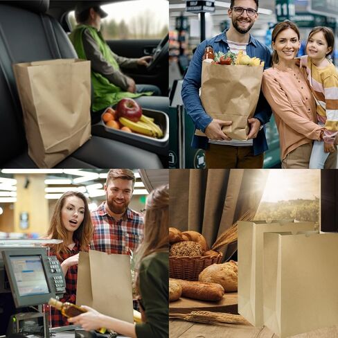 KBG 80 Lb Kraft Brown Paper Bags,50 Pcs 12x7x17 Inch Kraft Brown Paper Grocery Bags Bulk,Extra Heavy Duty Large Kraft Paper Sacks for Grocery Shopping Take Out Bags in Kuwait