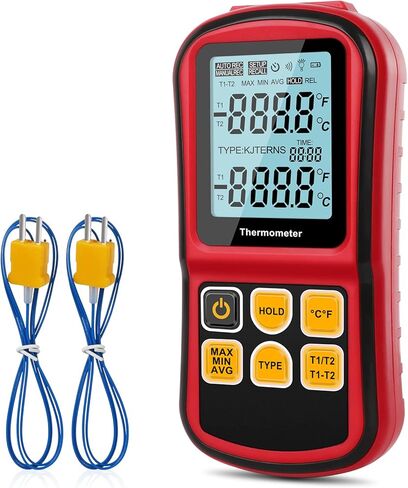 Aivica ميزان حرارة رقمي ثنائي القناة ميزان حرارة درجة الحرارة مع اثنين من نوع K-نوع مسبار حراري خلفي LCD K نوع ميزان حرارة لـ K/J/T/E/R/S/N الحرارية in Kuwait