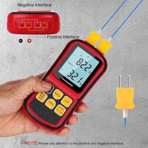 Aivica ميزان حرارة رقمي ثنائي القناة ميزان حرارة درجة الحرارة مع اثنين من نوع K-نوع مسبار حراري خلفي LCD K نوع ميزان حرارة لـ K/J/T/E/R/S/N الحرارية in Kuwait