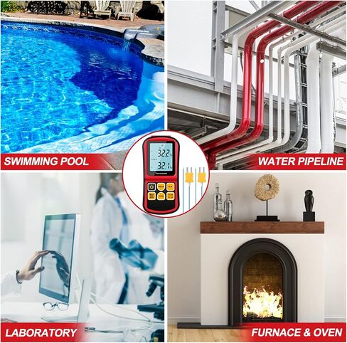 Aivica ميزان حرارة رقمي ثنائي القناة ميزان حرارة درجة الحرارة مع اثنين من نوع K-نوع مسبار حراري خلفي LCD K نوع ميزان حرارة لـ K/J/T/E/R/S/N الحرارية in Kuwait