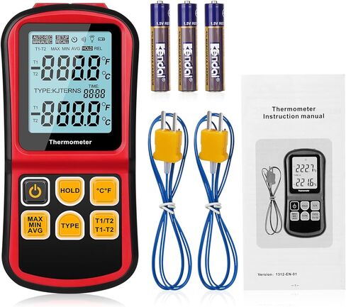 Aivica ميزان حرارة رقمي ثنائي القناة ميزان حرارة درجة الحرارة مع اثنين من نوع K-نوع مسبار حراري خلفي LCD K نوع ميزان حرارة لـ K/J/T/E/R/S/N الحرارية in Kuwait
