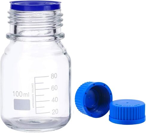 25ml Reagent Media Bottle, Graduated Glass Round Media Storage Bottle with Orange double cover GL45 Screw Cap, Wide Mouth Lab Reagent Bottle, Clear,Pack of 1 in Kuwait