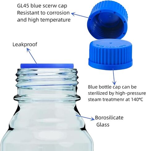 25ml Reagent Media Bottle, Graduated Glass Round Media Storage Bottle with Orange double cover GL45 Screw Cap, Wide Mouth Lab Reagent Bottle, Clear,Pack of 1 in Kuwait