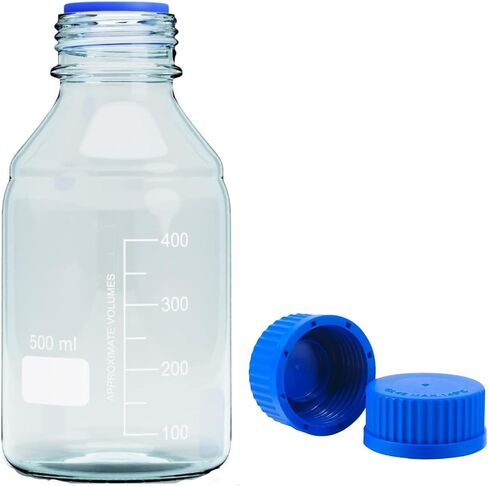 25ml Reagent Media Bottle, Graduated Glass Round Media Storage Bottle with Orange double cover GL45 Screw Cap, Wide Mouth Lab Reagent Bottle, Clear,Pack of 1 in Kuwait