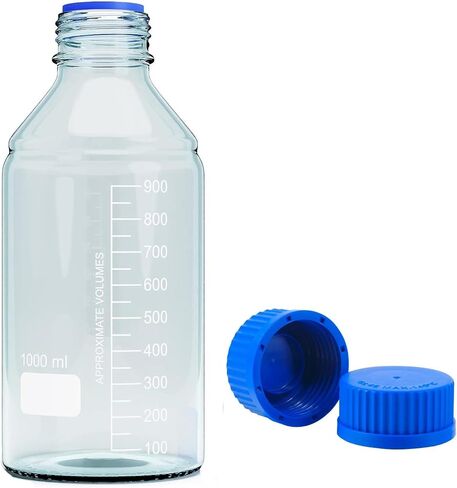 25ml Reagent Media Bottle, Graduated Glass Round Media Storage Bottle with Orange double cover GL45 Screw Cap, Wide Mouth Lab Reagent Bottle, Clear,Pack of 1 in Kuwait