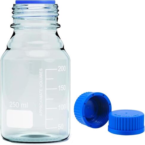 25ml Reagent Media Bottle, Graduated Glass Round Media Storage Bottle with Orange double cover GL45 Screw Cap, Wide Mouth Lab Reagent Bottle, Clear,Pack of 1 in Kuwait