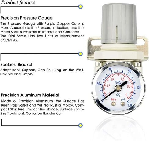 TAILONZ PNEUMATIC 1/4 بوصة NPT ملحقات ضاغط الهواء منظم ضغط لأنظمة الهواء المضغوط AR2000، ضبط من 0 إلى 145 رطل لكل بوصة مربعة in Kuwait