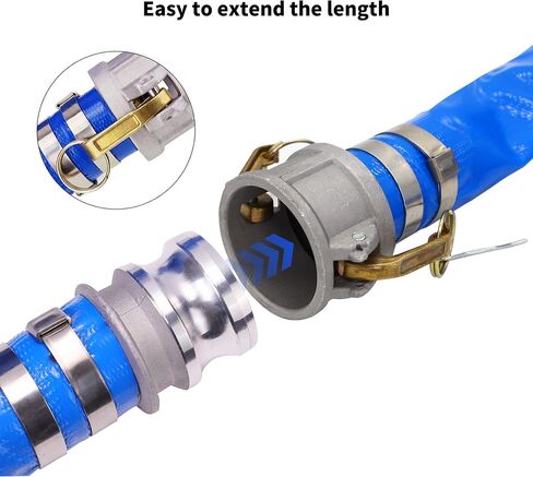 خرطوم الغسيل العكسي لمضخة حمام السباحة مقاس 2 بوصة × 100 قدم مع تركيبات Camlock C & E من الألومنيوم، وتركيب قفل الكامة من النوع F متضمن، مجموعة خرطوم التفريغ المسطح من مادة PVC المقواة للخدمة الشاقة in Saudi Arabia