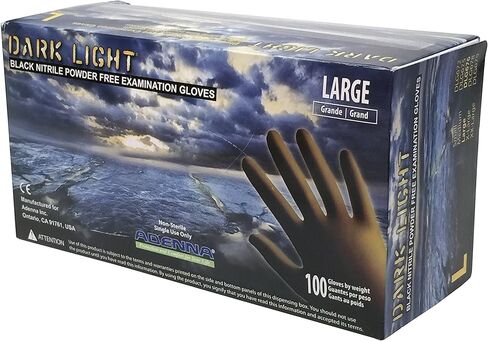 Adenna Dark Light 9 mil Nitrile Powder Free Exam Gloves (Black), Large - Box of 100 (DLG676) in Kuwait