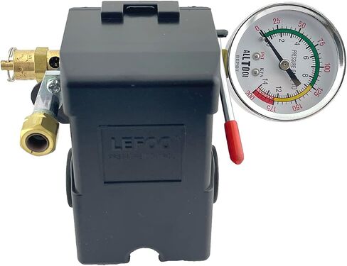 All Tool Depot H/D Pressure Switch 4 Ports 145-175 psi w/200 psi Pop Off Valve, 26AMP, 0-200 psi Side Gauge Color Coded in Saudi Arabia