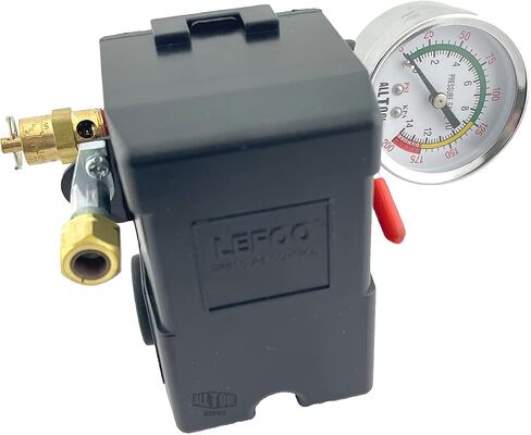 All Tool Depot H/D Pressure Switch 4 Ports 145-175 psi w/200 psi Pop Off Valve, 26AMP, 0-200 psi Side Gauge Color Coded in Saudi Arabia