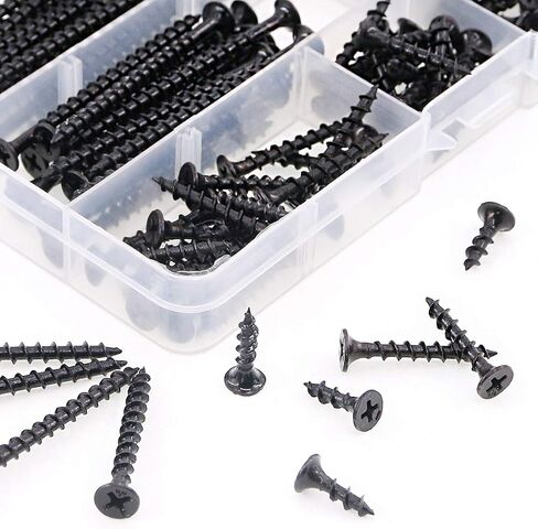 Rustark 160-Pcs #7 Coarse Thread Drywall Screw with Phillips Drive Black Oxide Finsh Bugle Head Wood Screws Assortment Kit Ideal for Drywall Sheetrock in Kuwait