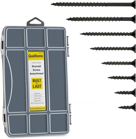 Qualihome Drywall Screw Assortment Kit - Coarse Thread, Wood Screw Assortment, Sheetrock Screws, 7 Sizes (5/8", 3/4", 1", 1-1/4", 1-5/8", 2", 2-1/2", 3") - Drywall Screws Assortment in Kuwait