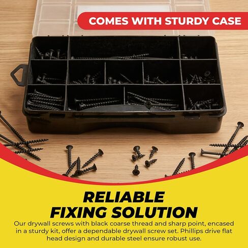 Qualihome Drywall Screw Assortment Kit - Coarse Thread, Wood Screw Assortment, Sheetrock Screws, 7 Sizes (5/8", 3/4", 1", 1-1/4", 1-5/8", 2", 2-1/2", 3") - Drywall Screws Assortment in Kuwait