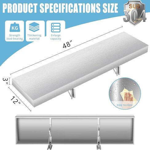 Concession Shelf- 48L x 12W Inch Stainless Steel Foldable Perfect for Food Truck, Trailer and Window Service in Kuwait